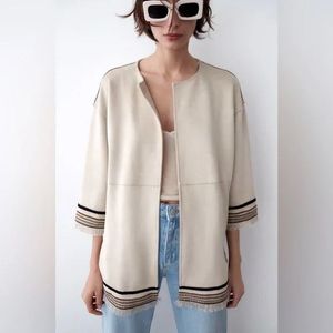 Zara Fringed Trim Longline Suede Coat