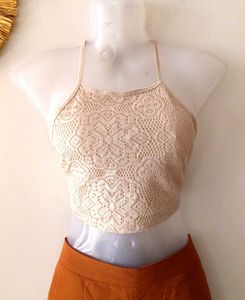 Aesthetic Crochet Lace Tie Up Top From Japan