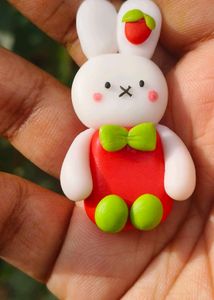 Clay Strawberry Rabbit Charm