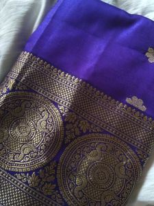Silk Cotton Saree In Green And Purple