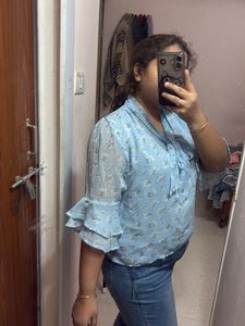 Floral Bow Tie Neck Blouse