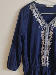 Embroidered Navy Blue Top