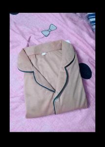 Beige Pajama Top with Dark Green Trim