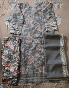 Party wear Organza grey suit Set