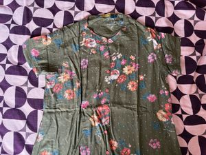 Green Floral Print Casual Kurti