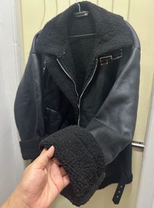 Black Faux Leather Sherpa Jacket
