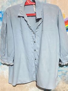 Vintage Blue Ruffle And Green Shirt