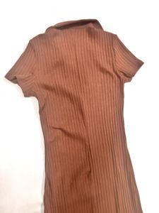 H&amp;M Brown Ribbed Polo Dress