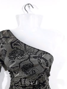 Black &amp; Gold Color Printed Ond Shoulder Dress ( Wo