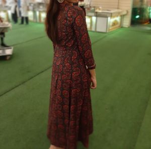 Maroon Printed Global Desi Dress With Tie Detail