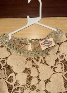 Beige Top With Pearl &amp; Lace Details Styled Sleeves