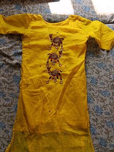 Yellow Kurta with Camel Embroidery