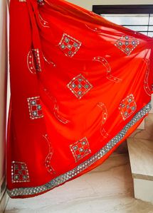 Orange Embellished Saree with Stitched Blouse