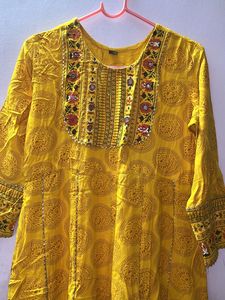 Yellow Embroidered anarkali  Kurta