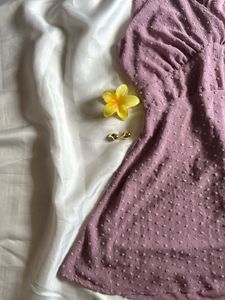 Lavender Swiss Dot V-Neck Mini Dress