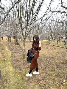 Beautiful Woolen Brown Long Dress 🤎