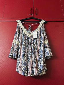 Floral Cold Shoulder Top For Xxl Size Womens
