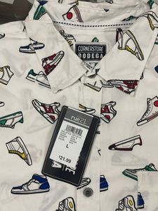 Cartoon Shoe Print Button-Down