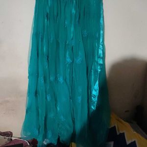 Teal Embroidered Party Long  Dress
