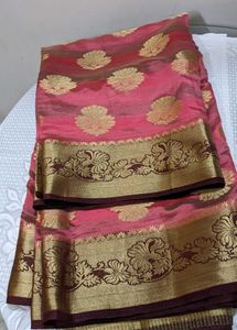 Pink &amp; Gold Banarasi Silk Saree