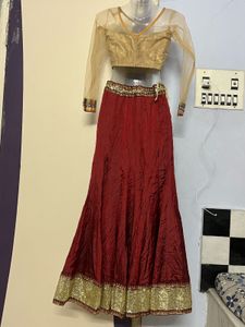 Marron &amp; Gold Lehenga Set