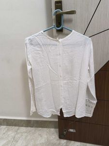 White Lace Detail, Back-Buttoned BlousenTop