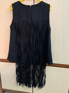 Pepe Jeans Black Solid Fringed Top