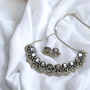 Oxidised Mirror Jewellery Set