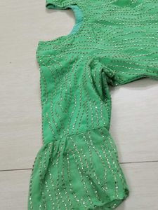Green Aari Work Straight Cut Kurti