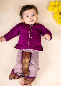 Stylish lavender and wine dhoti kurta for boys