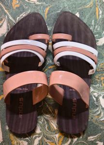 White And coffee brown Colour Flat footwear