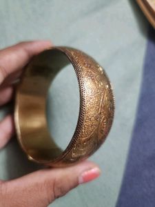 Vintage Floral Etched Brass Bangle