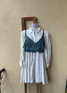 combo White Shirt Dress w/ Denim Top