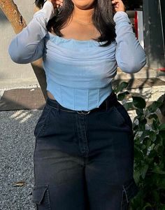 Blue Mesh Corset Top