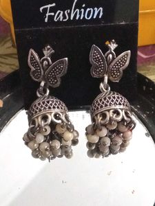 Silver Butterfly Oxidized Earrings