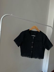 Button Down Tweed Crop Tops