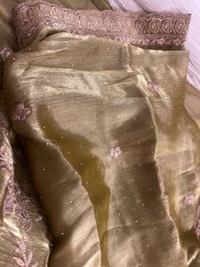 Olive Green Organza  Fabric 3 Piece Suit Set