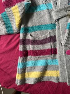 Striped Knit Hooded Cardigan