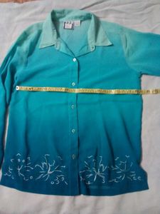 Ombre Embroidered Button-Down Top