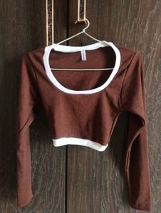 Brand New Full Sleeved Brown Fitted Crop Top