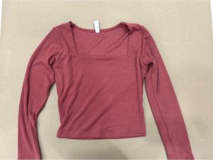 CORAL Pink Colour Full Sleeve Crop Top , Boat Neck