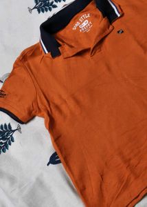 Women Orange Cotton Casual Polo Tshirt