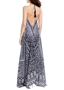 Blue Flowey Backless Dress