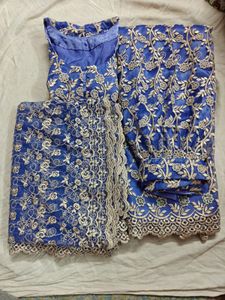 Blue Chickenkari Material Lehenga