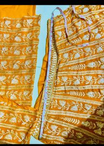 Mustard Embroidered Semi Stitched  Lehnga Choli