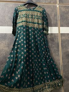 Emerald Green Printed Ethnic Gown