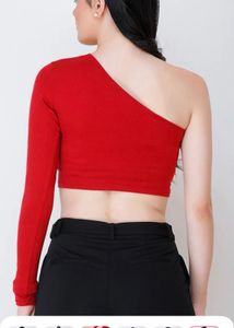 Red One-Sleeve Crop Top