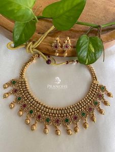 Antique Temple Necklace with Ruby & Green Kemp Sto