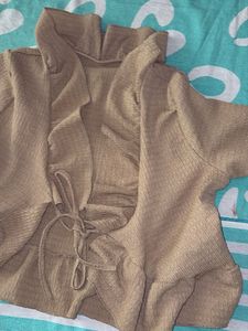 Tan Textured Wrap Top