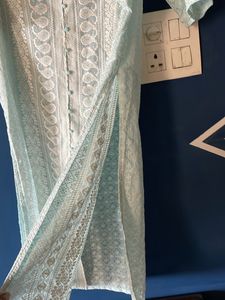 Blue Embroidered Kurti with Jeans